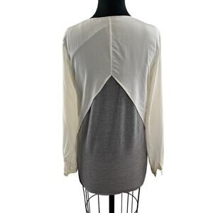 SJOBECK Cream Silk Back Contrast Cut-Out Long Sleeve Pullover Blouse Top Size XS